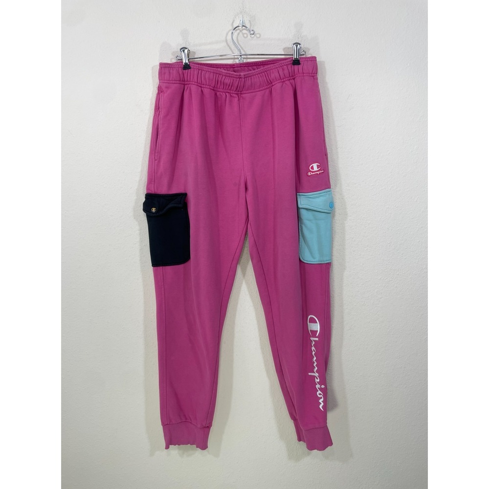 Champion Cargo Sweatpants Women's Large  Pink Colorblock Joggers Minor Stains!‎